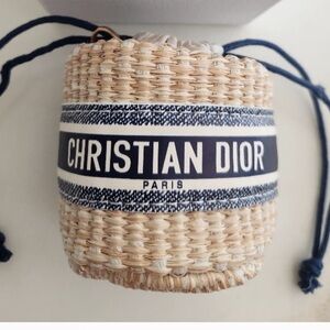 Christian Dior Straw/Rattan Mini Crossbody Drawstring Pouch Bag NEW
